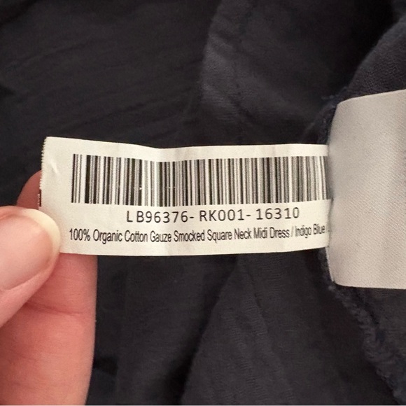 Quince Organic Cotton Gauze Smocked Square Neck Midi Dress Indigo Blue NWT Large - Picture 6 of 6